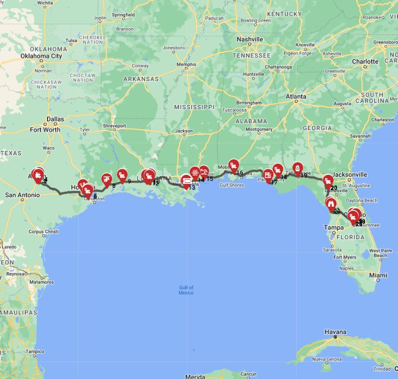 Austin to Orlando motorhome trip route planner RV